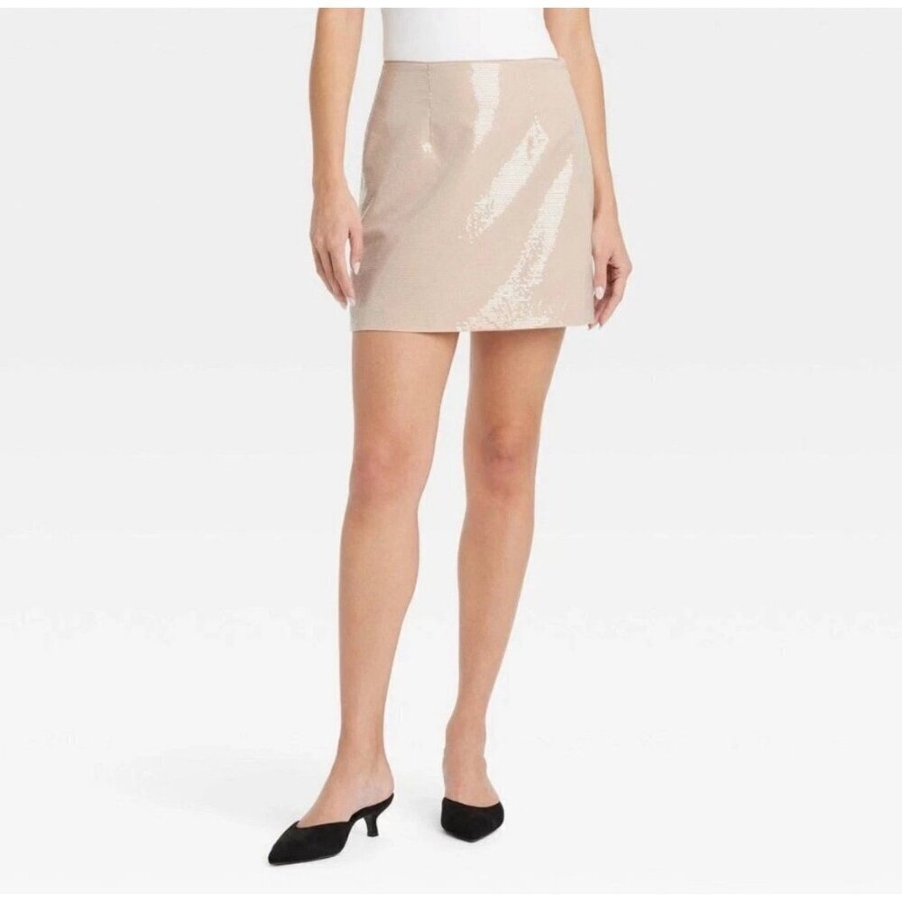 A. New Day Women's Sequin Mini Skirt Tan size 4 NWT
